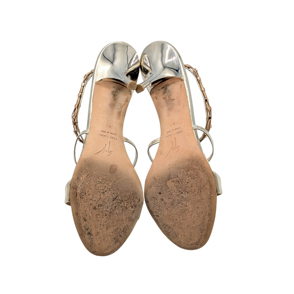 Giuseppe Zanotti Gold Crystal Embellished Rose Gold Chain Heels Size 40 - Picture 7 of 9